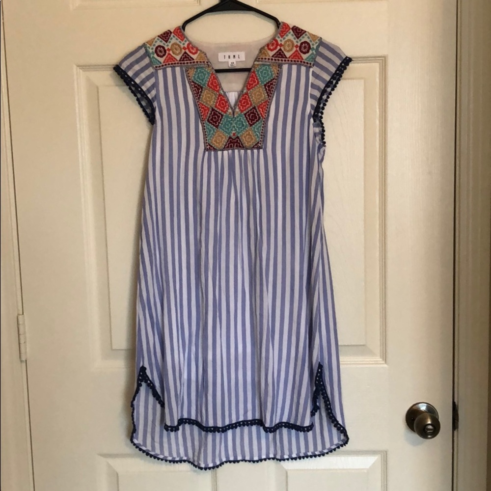 Striped Linen embroidered dress